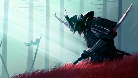 Mystic Samurai in Ethereal Forest wallpaper