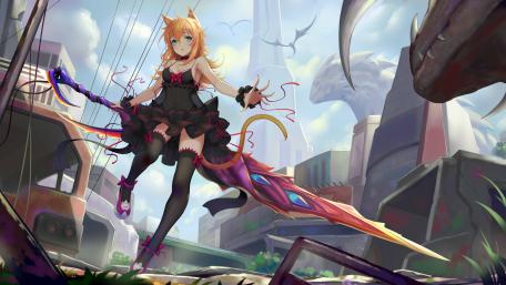 Feline Warrior in Ruins wallpaper
