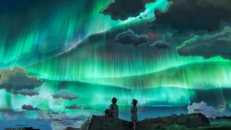 Ethereal Aurora Over Enchanted Lovers wallpaper