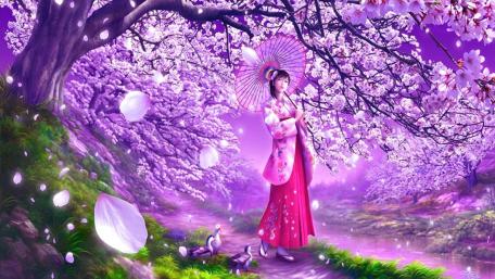 Sakura blossom painting art wallpaper