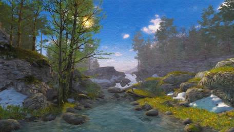 Serene River in a Spring Landscape wallpaper