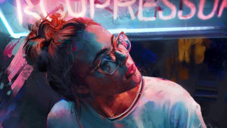 Neon Gaze Amidst Urban Dreams wallpaper