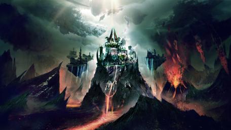 Ethereal Fortress Amidst Celestial Turmoil wallpaper