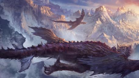 Epic Dragon Flight Over Majestic Mountains wallpaper