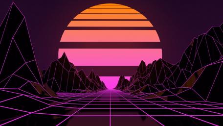 Neon Sunset in Digital Mountains wallpaper