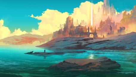 Majestic Fantasy Castle at Sunrise wallpaper
