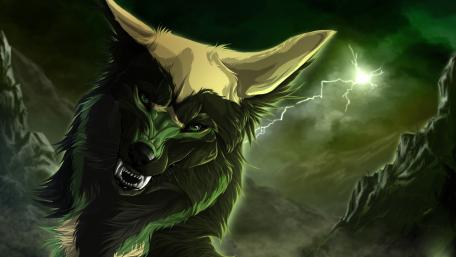 Dark Wolf Amidst Green Storm wallpaper