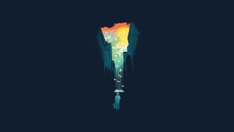 Man in the city - Minimal art wallpaper