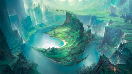 Enchanted Cascading Mountainscape wallpaper
