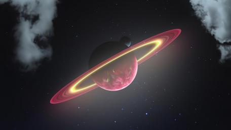 Planet with ring and moon wallpaper