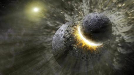 Celestial Collision of Meteorites in Space wallpaper