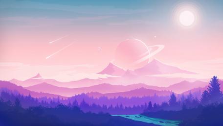 Saturn in mountainous landscape wallpaper