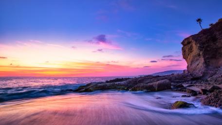 Pink lagoon at sunset wallpaper