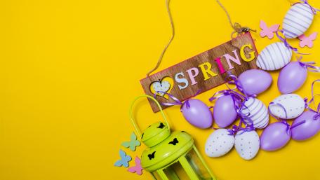 Springtime Easter Delight with Colorful Eggs and Lantern wallpaper