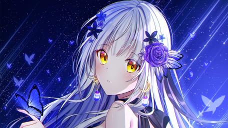 Cute anime girl with butterflies wallpaper
