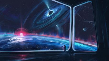 Girl looking space wallpaper