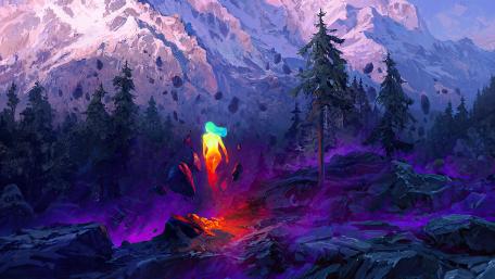 Illuminated woman in mountains wallpaper