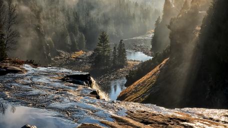 Majestic Waterfall in Serene Wilderness wallpaper