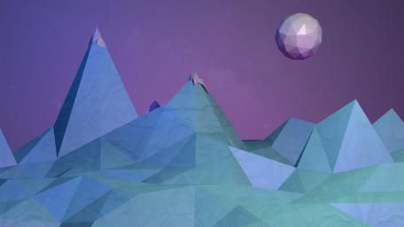 Low-Poly Dreamscape of Mountains and Moon wallpaper
