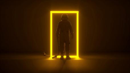 Astronaut at the Threshold of a Neon Portal wallpaper