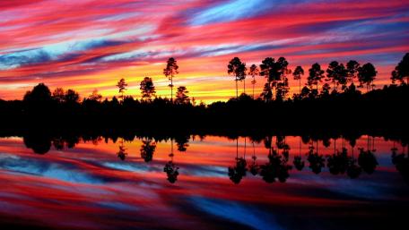 Sunset Symphony Reflected on Serenity Lake wallpaper