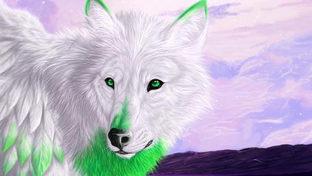 Emerald-Eyed Fantasy Wolf wallpaper
