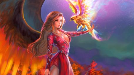 Angel with Phoenix wallpaper