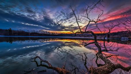 Serene Lake Reflection at Sunset wallpaper