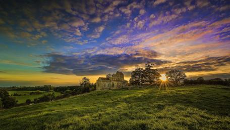 Sunset Serenity at Rural Church wallpaper