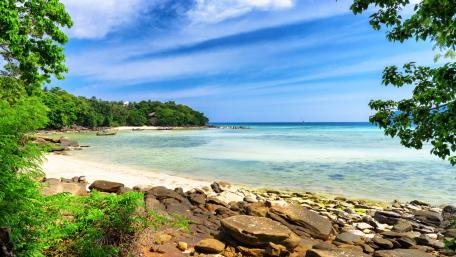 Tranquil Beach Escape in Vibrant Colors wallpaper