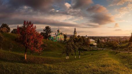 Sunset Over Carpathian Temple Scene wallpaper