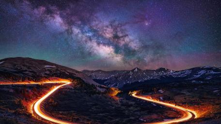 Milky Way Over Mountain Highway wallpaper