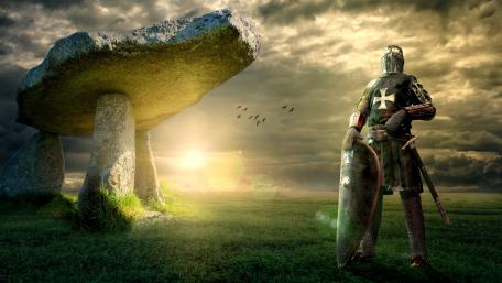 Knights Templar in Mystical Landscape wallpaper