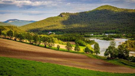 Serene River and Hillside Landscape in 4K Resolution wallpaper