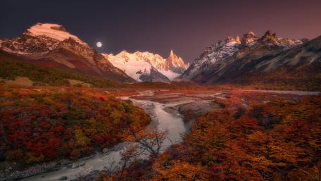 Majestic Autumn Moonlit Mountains wallpaper