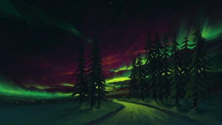 Enchanting Borealis Nightscape Roadway wallpaper