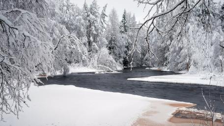 Winter's Tranquil River Scene wallpaper