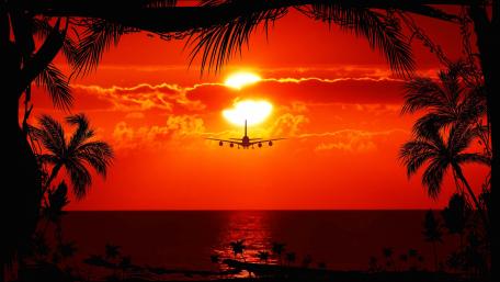 Red Sky Odyssey: A Retro Sunset Journey wallpaper