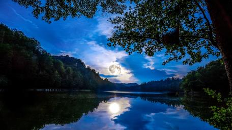 Moonlit Serenity Over the Tranquil Lake wallpaper