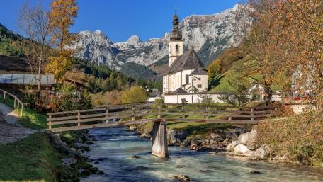 St. Sebastian Church and Reiter Alpe (Berchtesgaden National Park) wallpaper