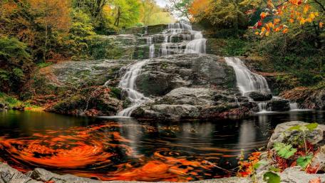 Tranquil Autumn Waterfall Scene wallpaper