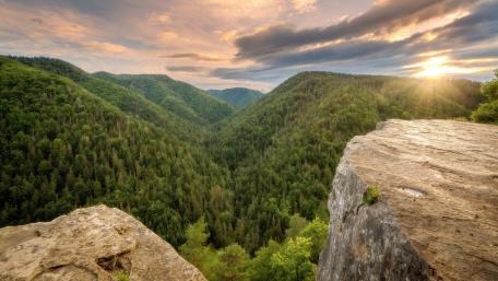 Breathtaking Valley Panorama at Sunset wallpaper