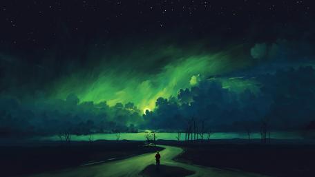 Green moonlight wallpaper