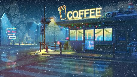 Anime coffee shop wallpaper