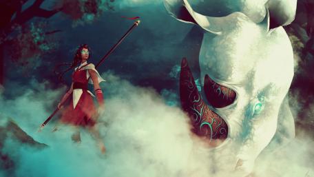 Mystical Encounter in a Foggy Realm wallpaper