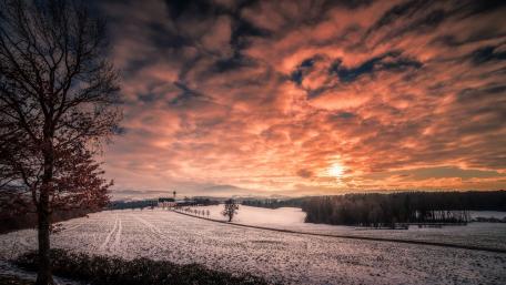 Winter Sunset Over Snowy Fields wallpaper