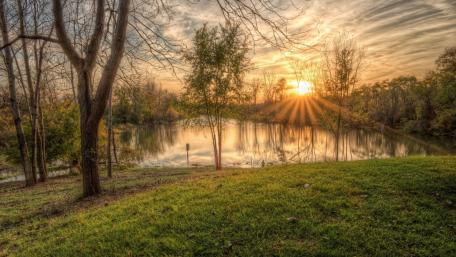 Serene Spring Sunrise by the Lake wallpaper