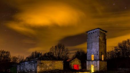 Mystical Night Over Historic Tower wallpaper