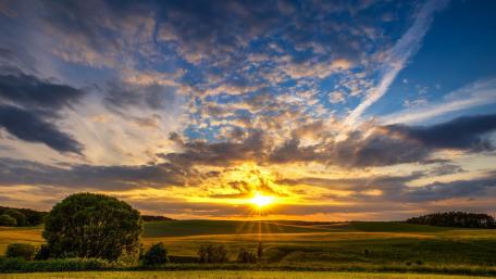 Majestic Sunset Over Lush Fields wallpaper