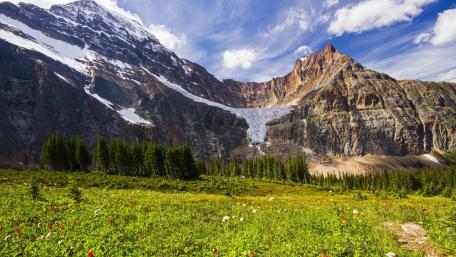 Angel Glacier flows down the Mount Edith Cavell wallpaper